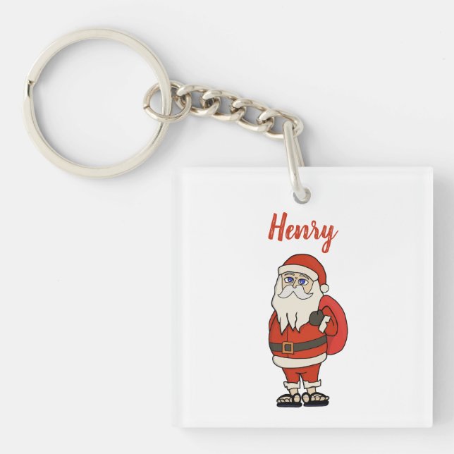 Custom Santa Claus Christmas Flip Flops Key Ring (Front)