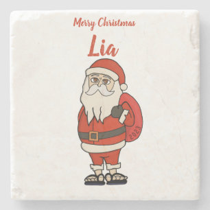 Custom Santa Claus Christmas Flip Flops Stone Coaster