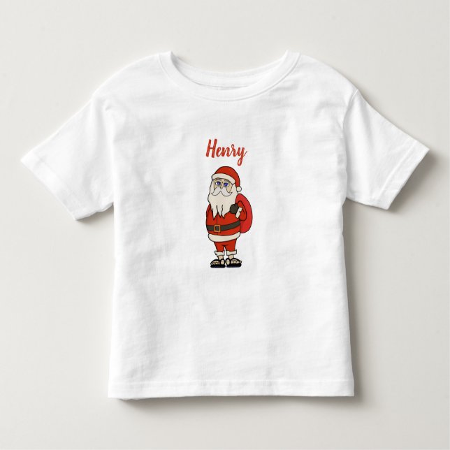 Custom Santa Claus Christmas Flip Flops Toddler T-Shirt (Front)