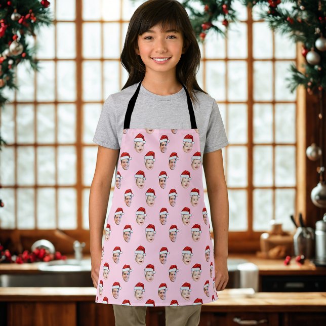 Custom Santa Hat Face Christmas Gift 2 Photos Apron (Creator Uploaded)