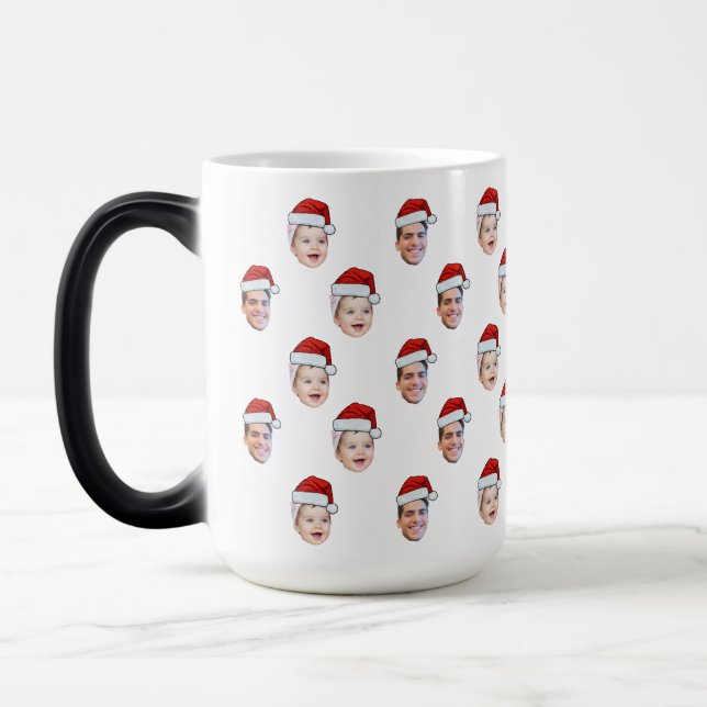 Custom Santa Hat Face Christmas Gift 2 Photos Magic Mug (Left)