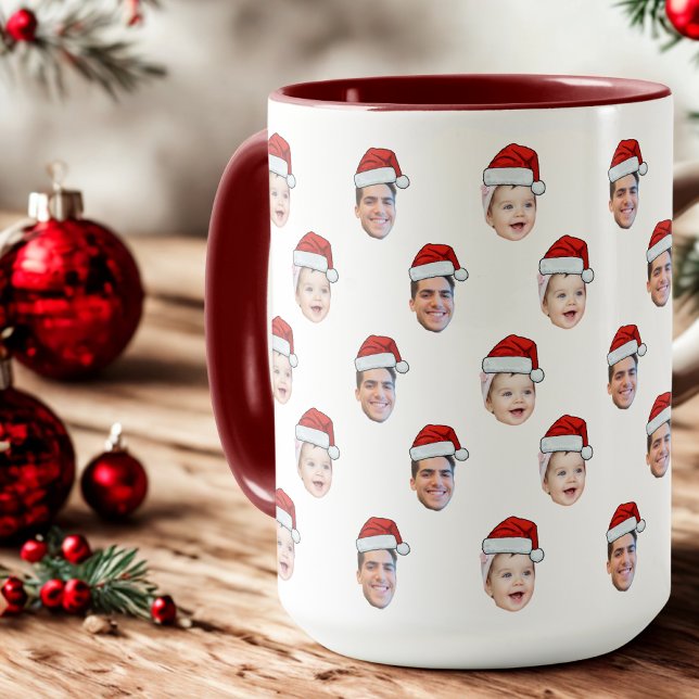 Custom Santa Hat Face Christmas Gift 2 Photos Mug (Creator Uploaded)