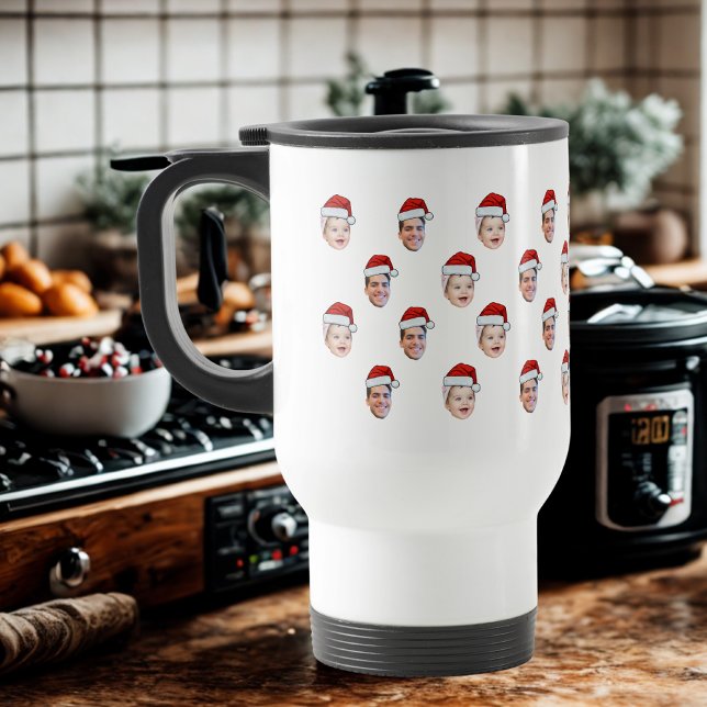Custom Santa Hat Face Christmas Gift 2 Photos Travel Mug (Creator Uploaded)