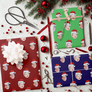 Custom Santa Hat Face Christmas Gift 2 Photos Wrapping Paper Sheet
