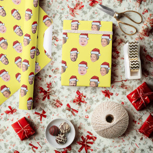 Custom Santa Hat Face Christmas Gift 3 Photos Wrapping Paper