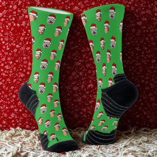 Custom Santa Hat Face Family 3 Photos Christmas Socks