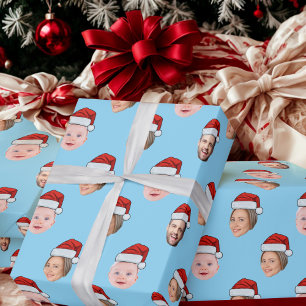 Custom Santa Hat Faces Christmas Gift 3 Photos Wrapping Paper