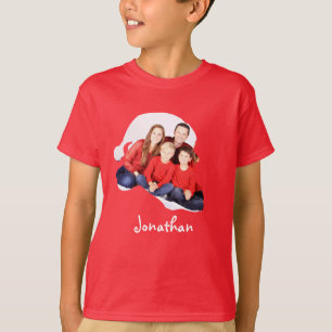 Custom Santa hat shape photo Christmas Family T-Shirt