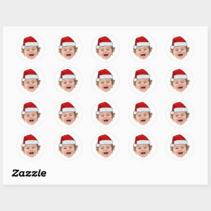 Custom Santa Hat Stickers, Face Photo Christmas Classic Round Sticker