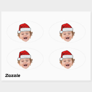 Custom Santa Hat Stickers, Face Photo Christmas Oval Sticker