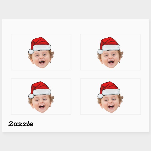 Custom Santa Hat Stickers, Face Photo Christmas Rectangular Sticker (Sheet)