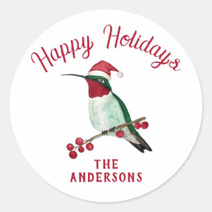 Custom Santa Hummingbird Classic Round Sticker
