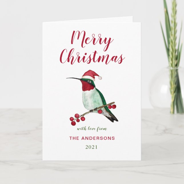 Custom Santa Hummingbird Holiday Card (Front)