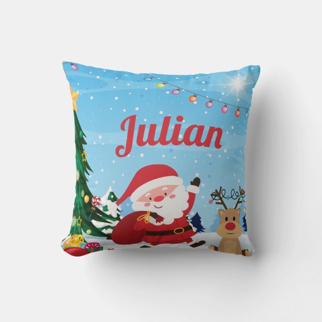 Custom Santa Name Kids Pillow  (Front)