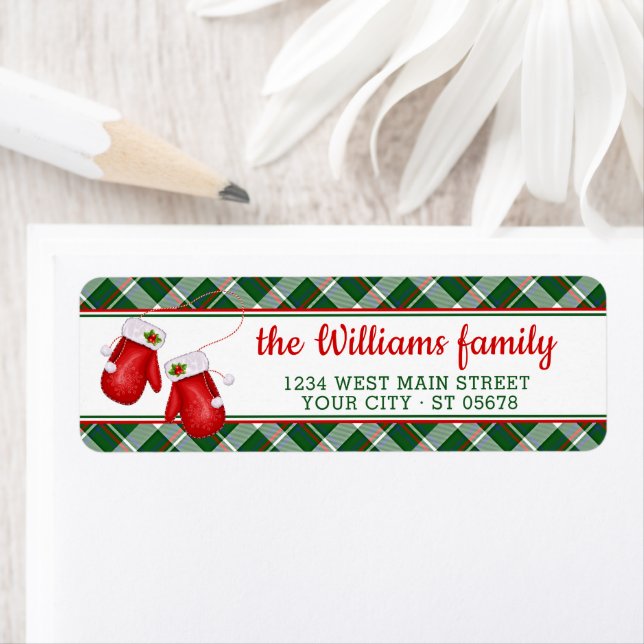 Custom Santa Red Mittens Red Green Plaid Pattern (Insitu)