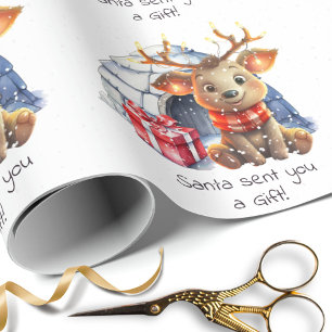 Custom Santa Reindeer Snow Cute Kids Christmas Wrapping Paper