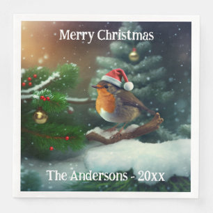 Custom Santa Robin on a Christmas Tree Napkins
