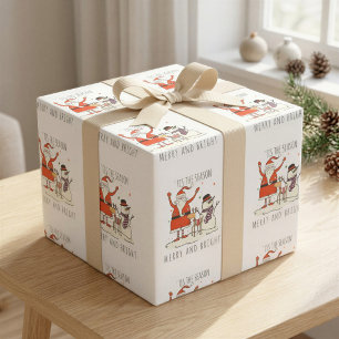 Custom Santa Snowman Reindeer Merry And Bright Wrapping Paper
