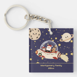 Custom Santa Spaceship Christmas  Key Ring