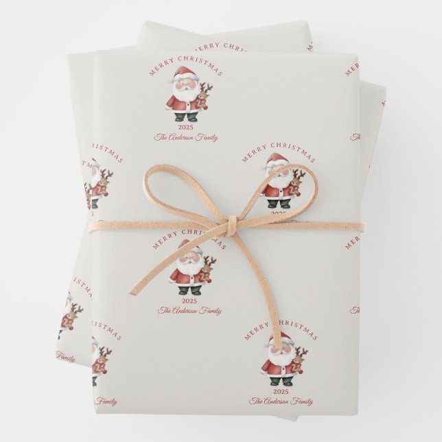Custom Santa watercolor Christmas vibe gift Wrapping Paper Sheet (In situ)