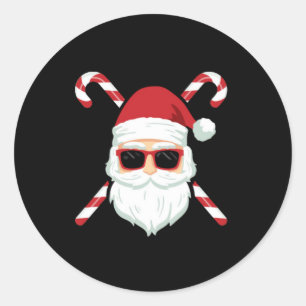 Custom Santa with Cross Canes Christmas Holiday Classic Round Sticker
