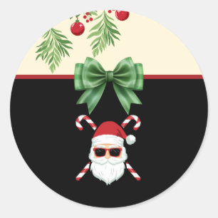 Custom Santa with Cross Canes Christmas Holiday Classic Round Sticker