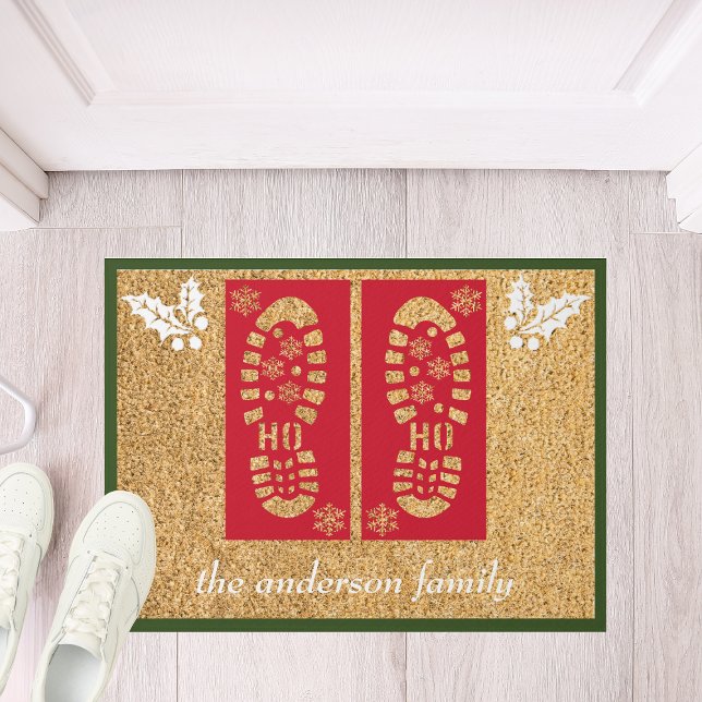 Custom Santa's Boots Christmas Red Green White Doormat (Creator Uploaded)