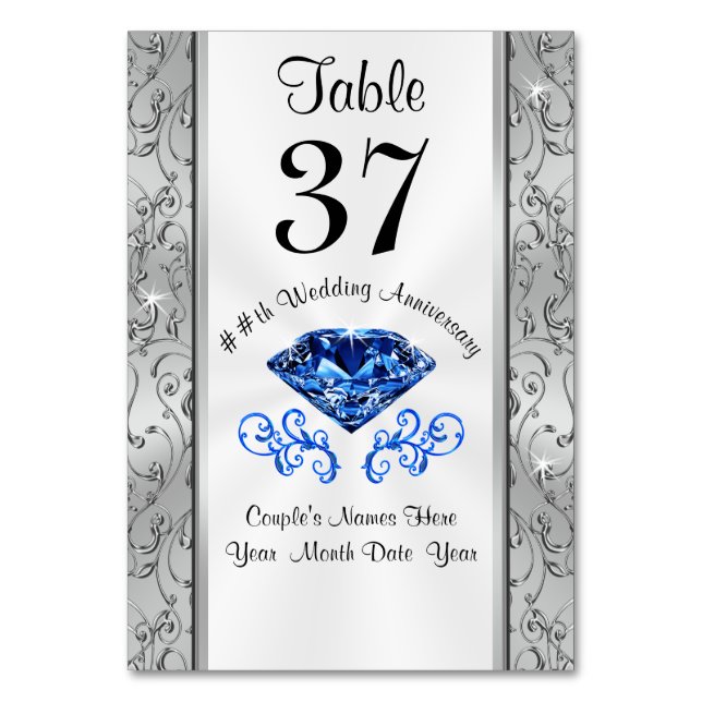Custom Sapphire Anniversary Table Number Cards (Front)