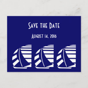 Custom Save the Date Blue White Sailboats Postcard
