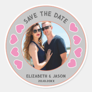 Custom Save The Date Couple Photo Personalised Classic Round Sticker