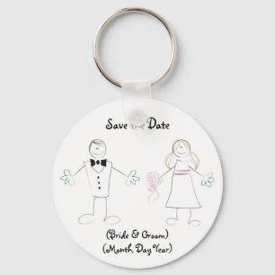 Custom Save the Date Keychain- Cartoon Couple Key Ring