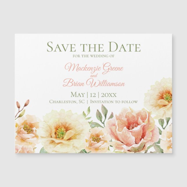 Custom Save The Date Magnet - Watercolor Flowers (Front)