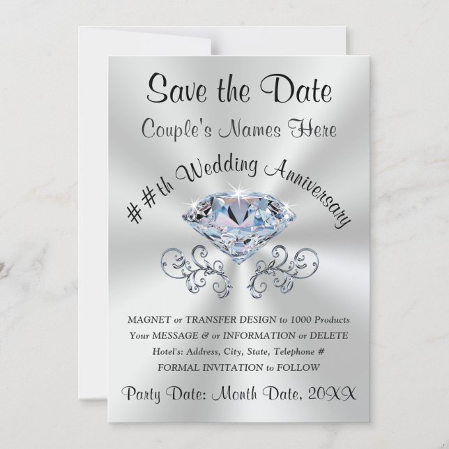 Custom Save the Date Magnets, Stunning Diamond Magnetic Invitation (Front)
