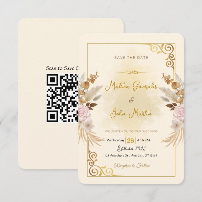 Custom Save the Date Wedding Invitation with QR (Front/Back)