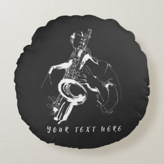 Custom Saxophonist Name Retro Style Round Cushion