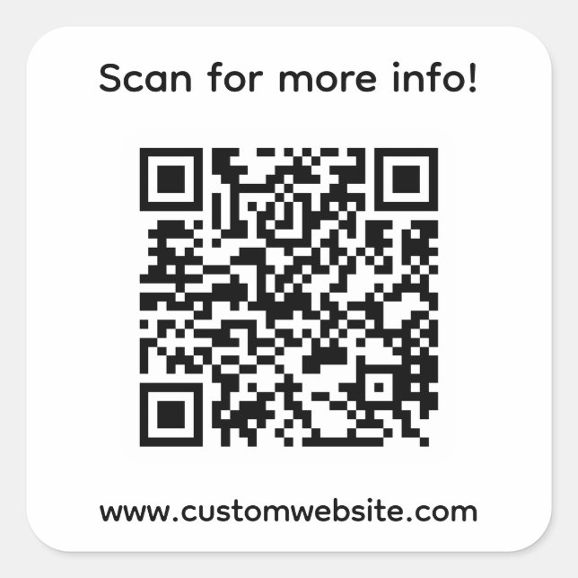 Custom Scan For More Info QR Code Square Sticker (Front)