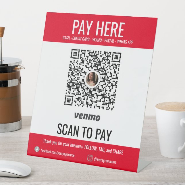 Custom Scan to Pay Business QR Code Venmo Pay Here Pedestal Sign (In SItu)