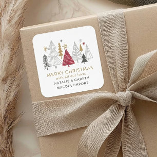 Custom Scandinavian Merry Christmas Spruce Square Sticker