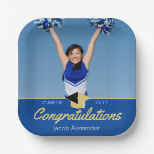 Custom School Class Photo Blue Graduation  Paper Plate