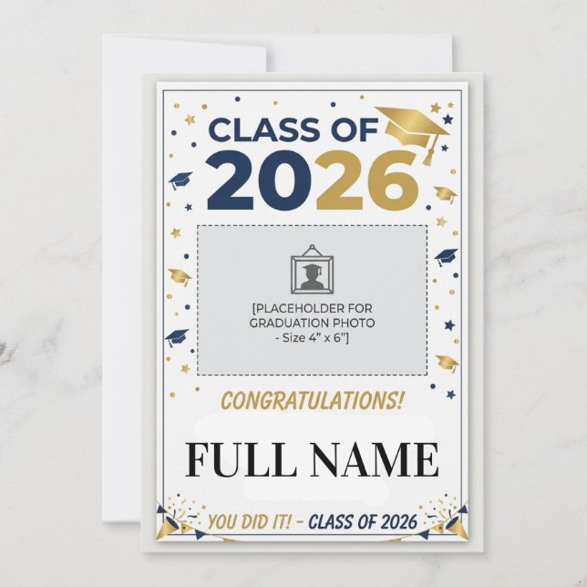 Custom School Colors Graduation Photo Card | Class (Front)
