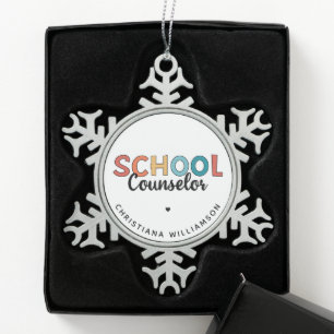 Custom School Counsellor Appreciation Gifts Snowflake Pewter Christmas Ornament