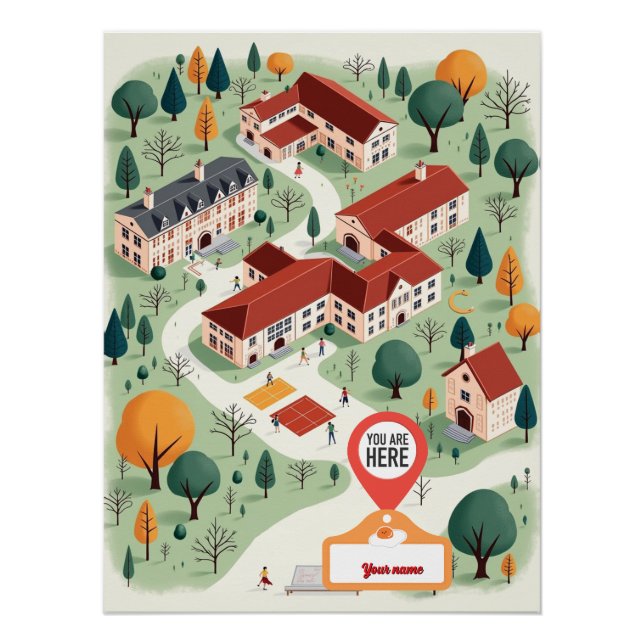 Custom School Map with "You Are Here" Poster (Front)
