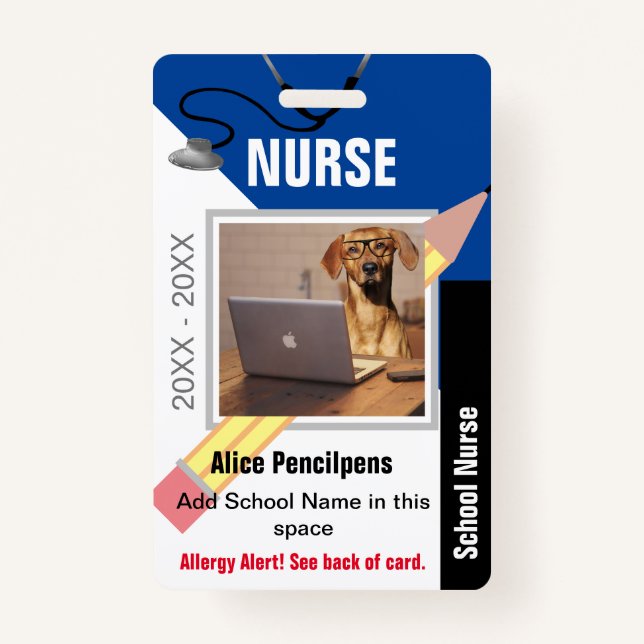 Custom School Nurse Staff Identification Badge ID Badge (Front)