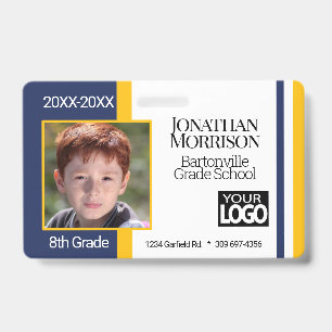 Custom School Photo ID Badges - Blue and Yellow