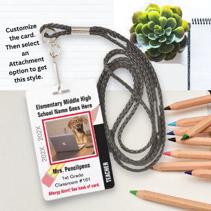 Custom School Teacher Staff ID Badge With Picture