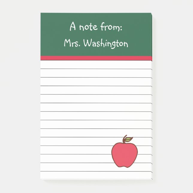Custom School Teacher's Apple Post It Notes Gift (Front)