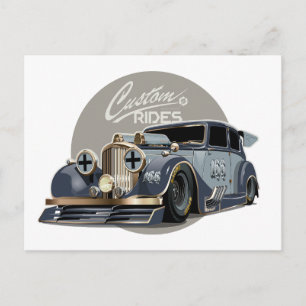 Custom sci-fi retro race car holiday postcard