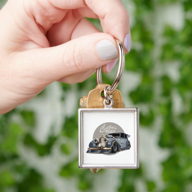 Custom sci-fi retro race car key ring (Hand)