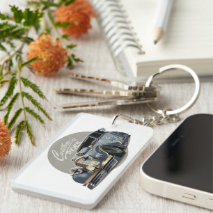 Custom sci-fi retro race car key ring