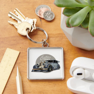Custom sci-fi retro race car key ring